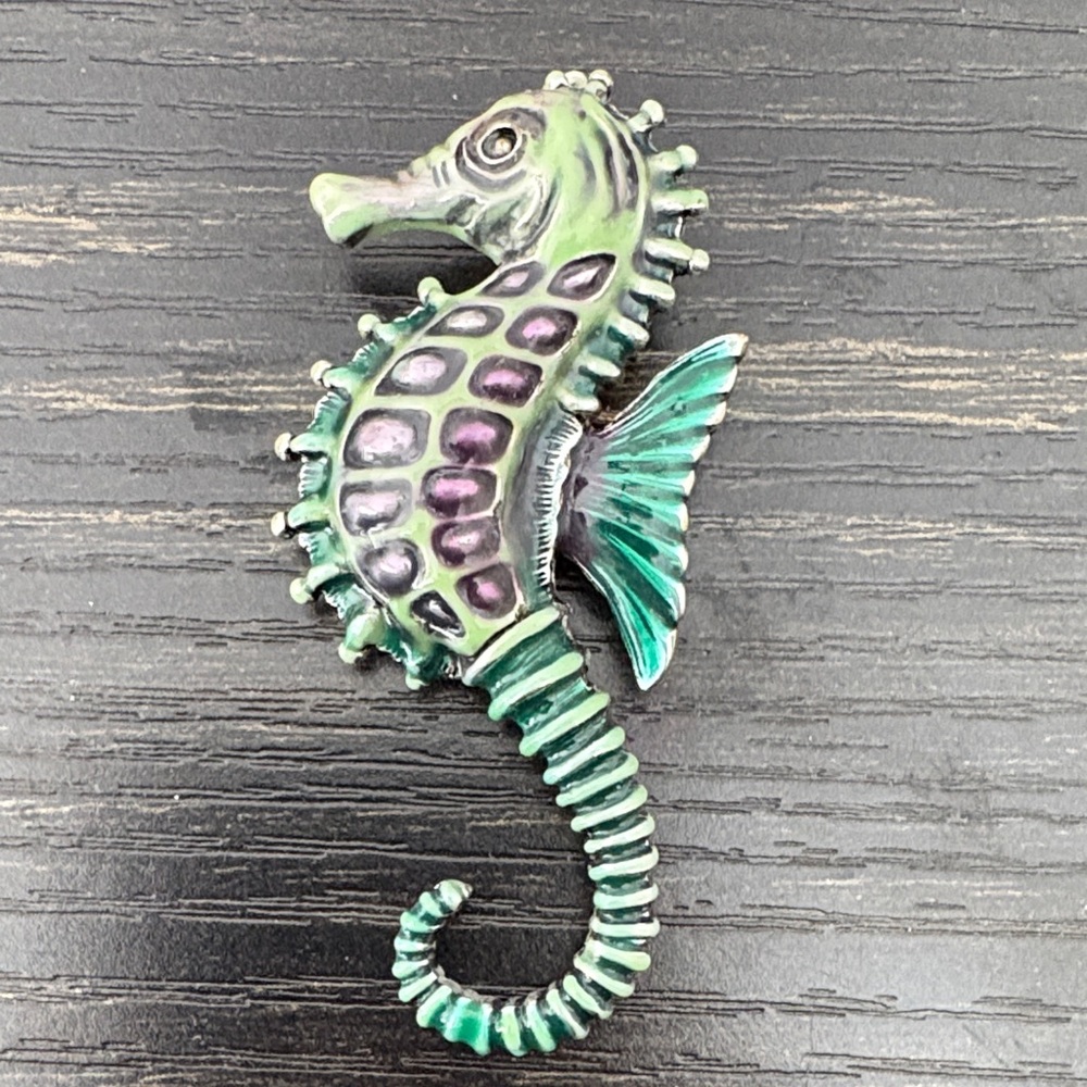 Green and Purple Seahorse brooch